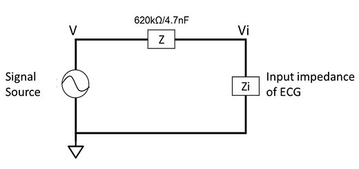 測試線路示意圖(加入並聯線路),Vi 是心電圖機上對應導聯波形的電壓 測試線路示意圖(加入並聯線路),Vi 是心電圖機上對應導聯波形的電壓