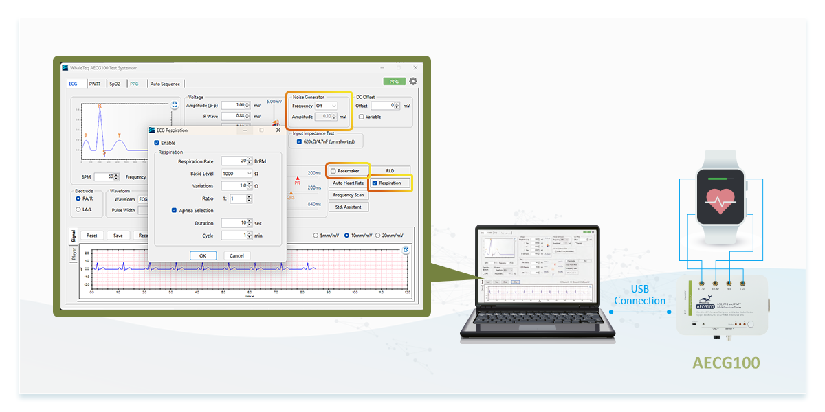 AECG100 ECG, PPG, and PWTT Multifunction Tester AECG100 ECG, PPG, and PWTT Multifunction Tester